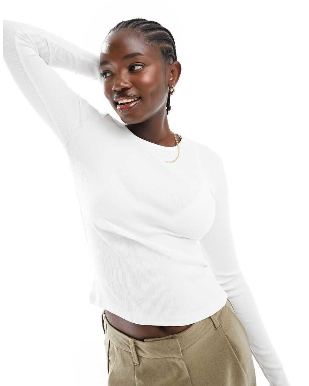 Vero Moda White Fine Rib Long Sleeved Top