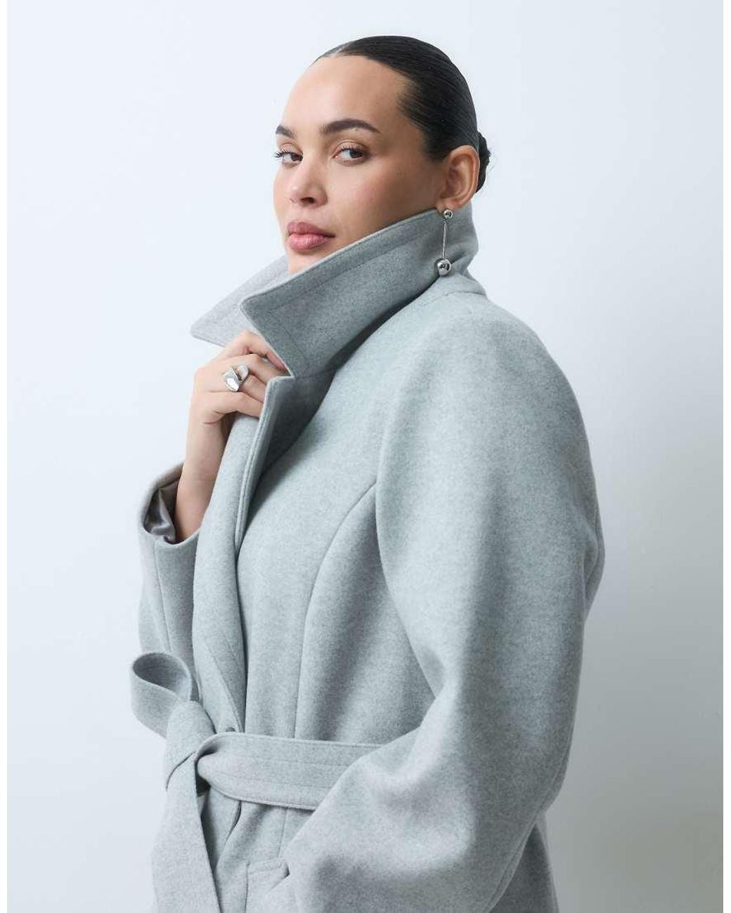 Forever New Blue Wool Feel Belted Structured Coat