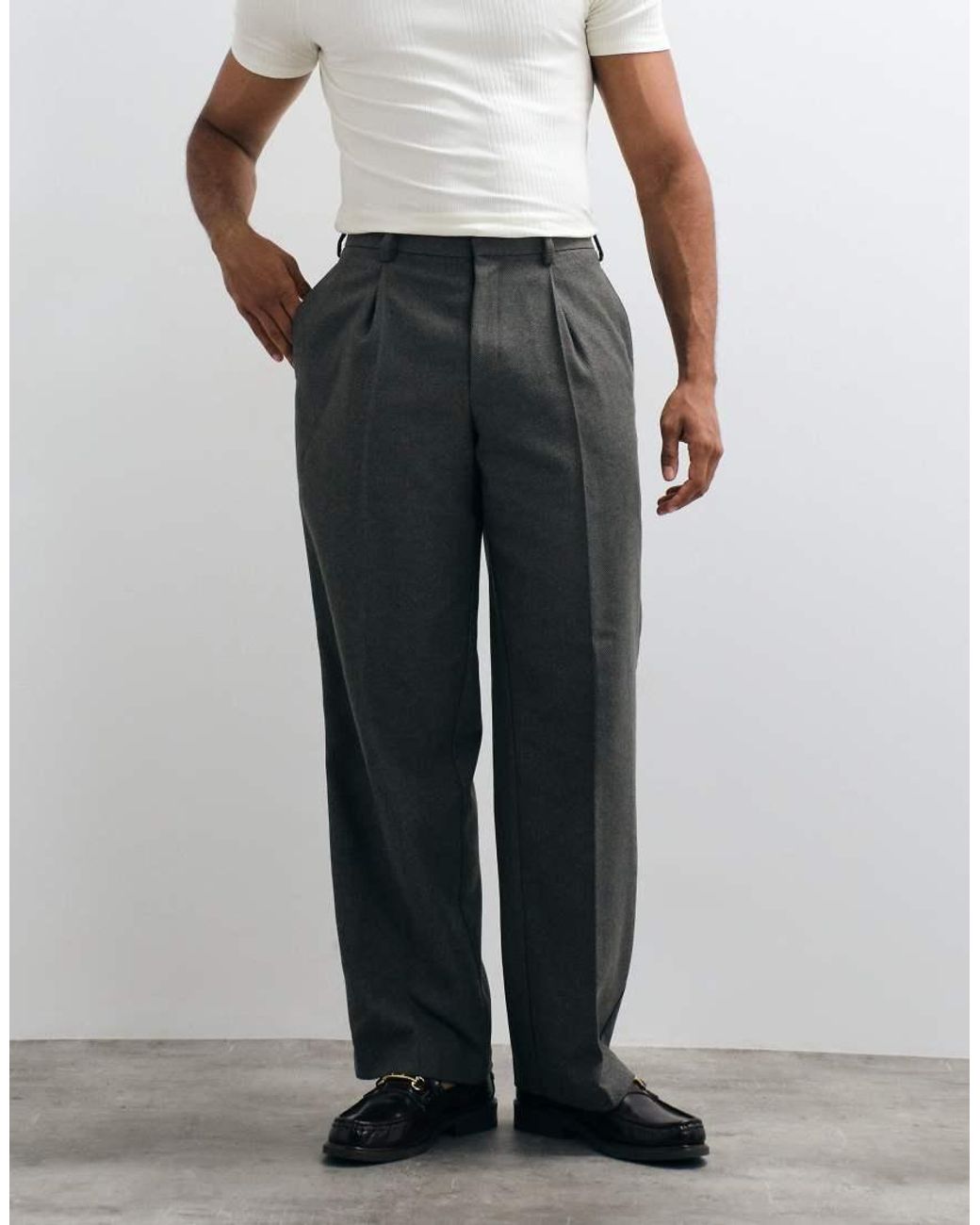 ASOS White Tailored Pleated Wide Leg Trousers With Wool for men