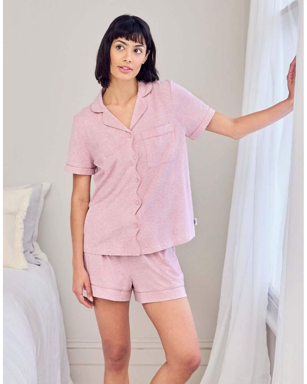 Chelsea Peers Pink Cotton Scallop Edge Long Pyjama Set