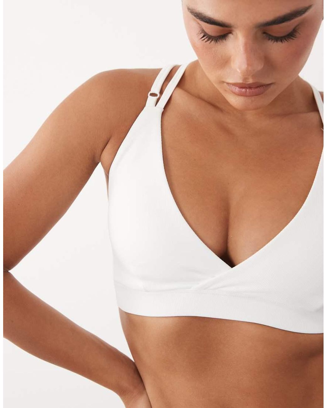 4505 Brown Micro Rib Light Support Strappy Sports Bra With Removable Padding