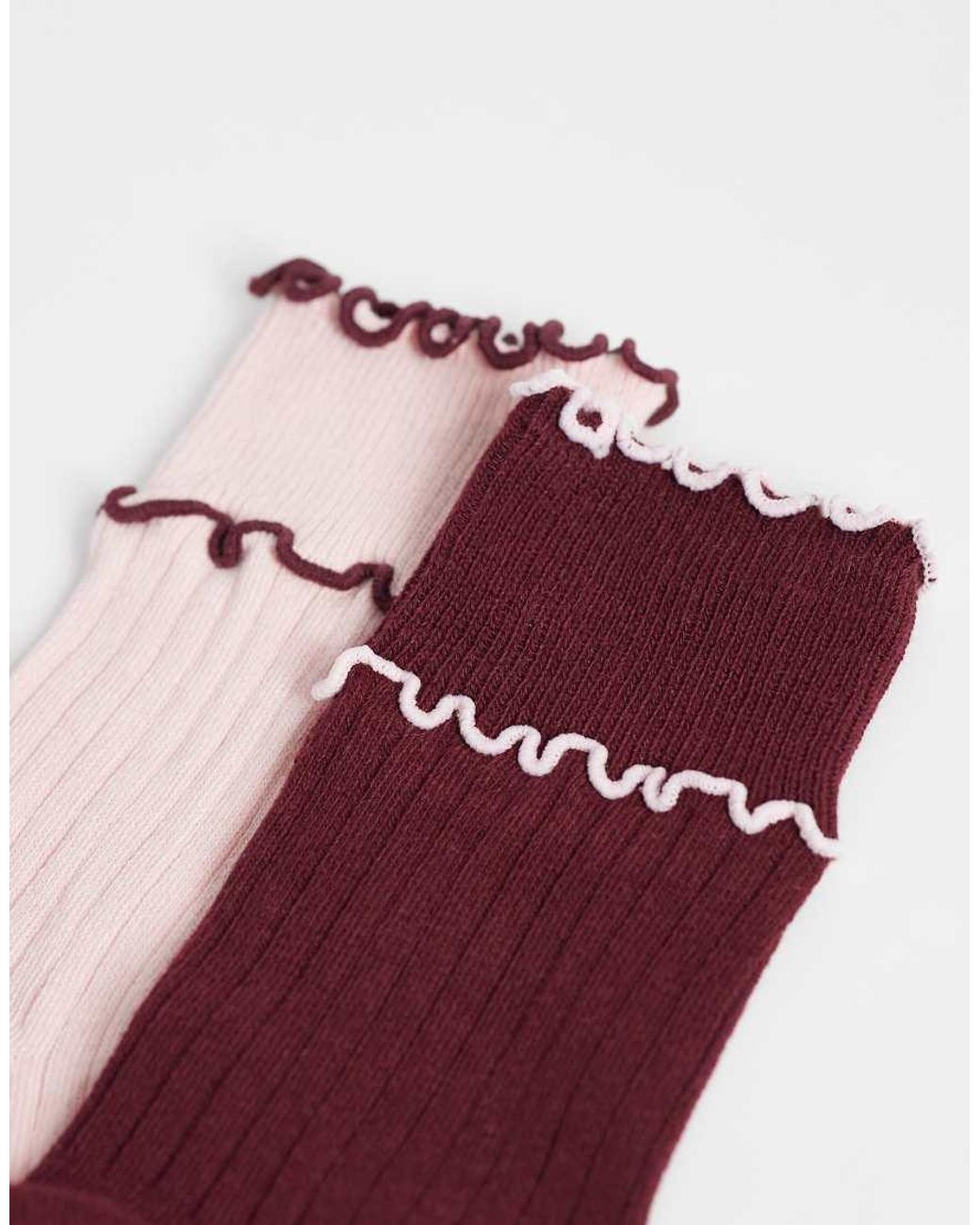 Cotton On Red 2pk The Perfect Pair Frill Ribbed Ankle Socks