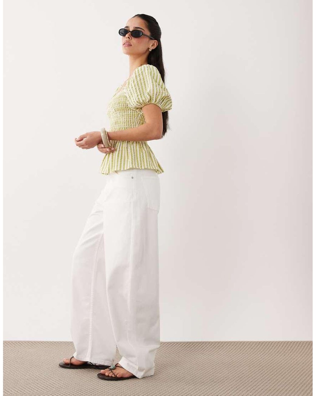 New Look Green Stripe Shirred Top
