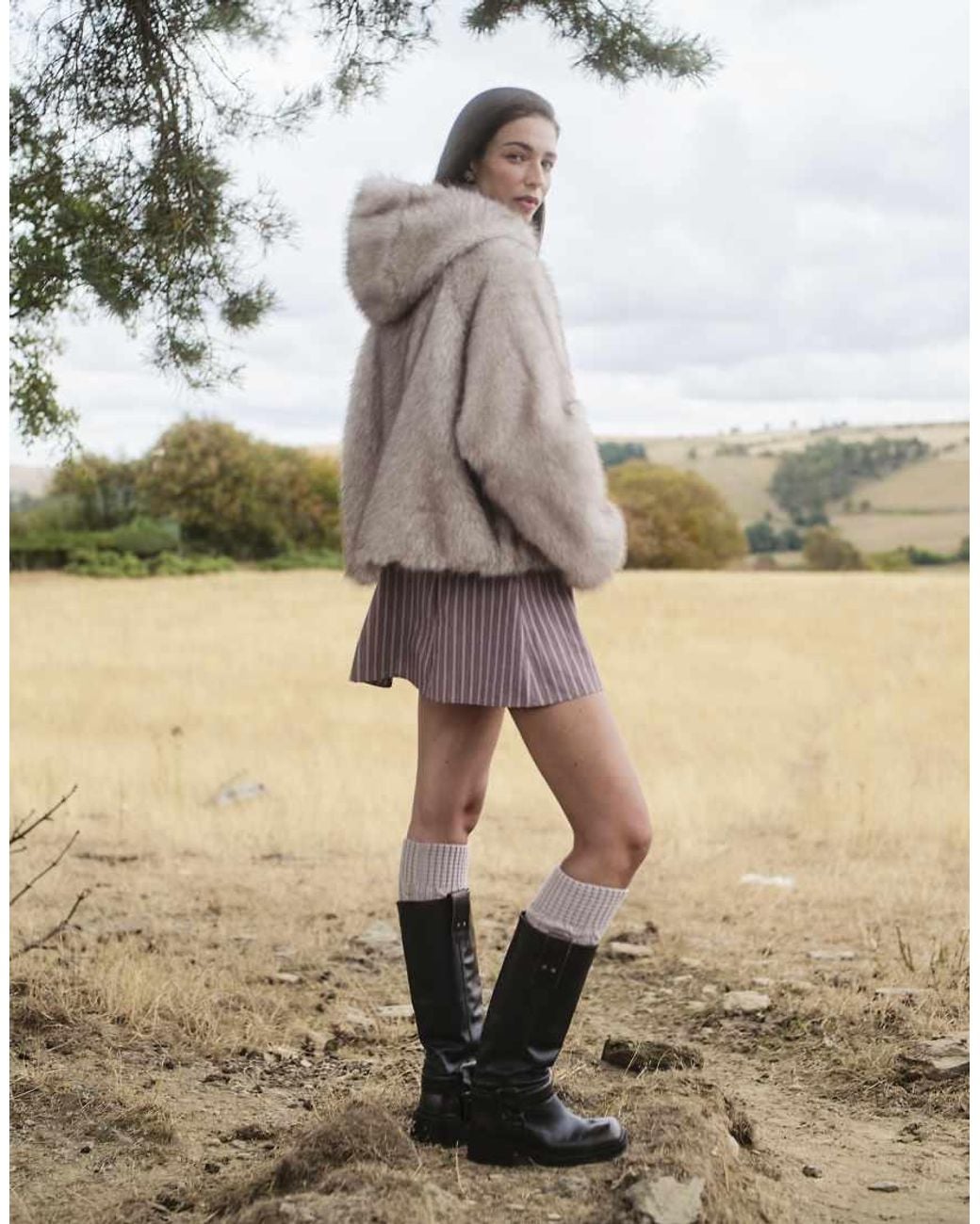 Daisy Street Brown Buckle Faux Fur Coat With Hood