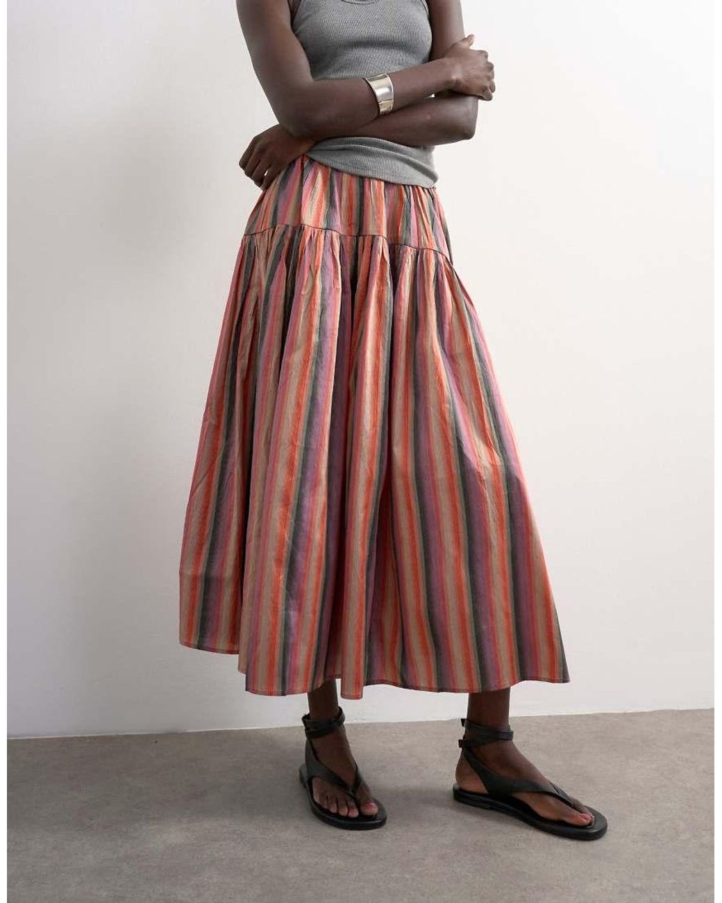 TOPSHOP Multicolor Taffeta Full Hem Midi Skirt
