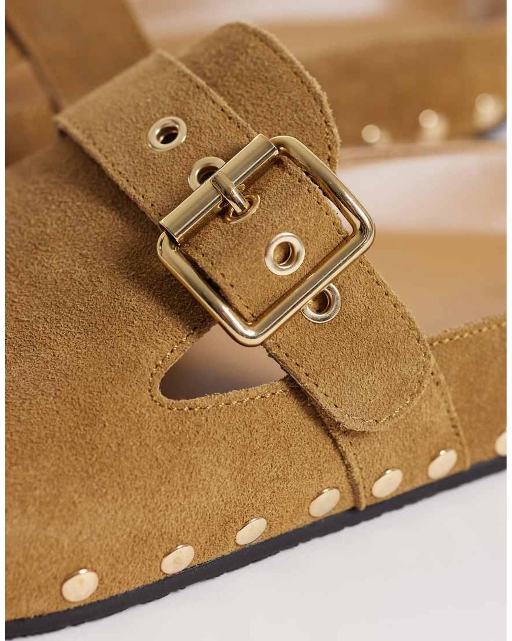 Mango White 100% Leather Clogs With Gold Buckle