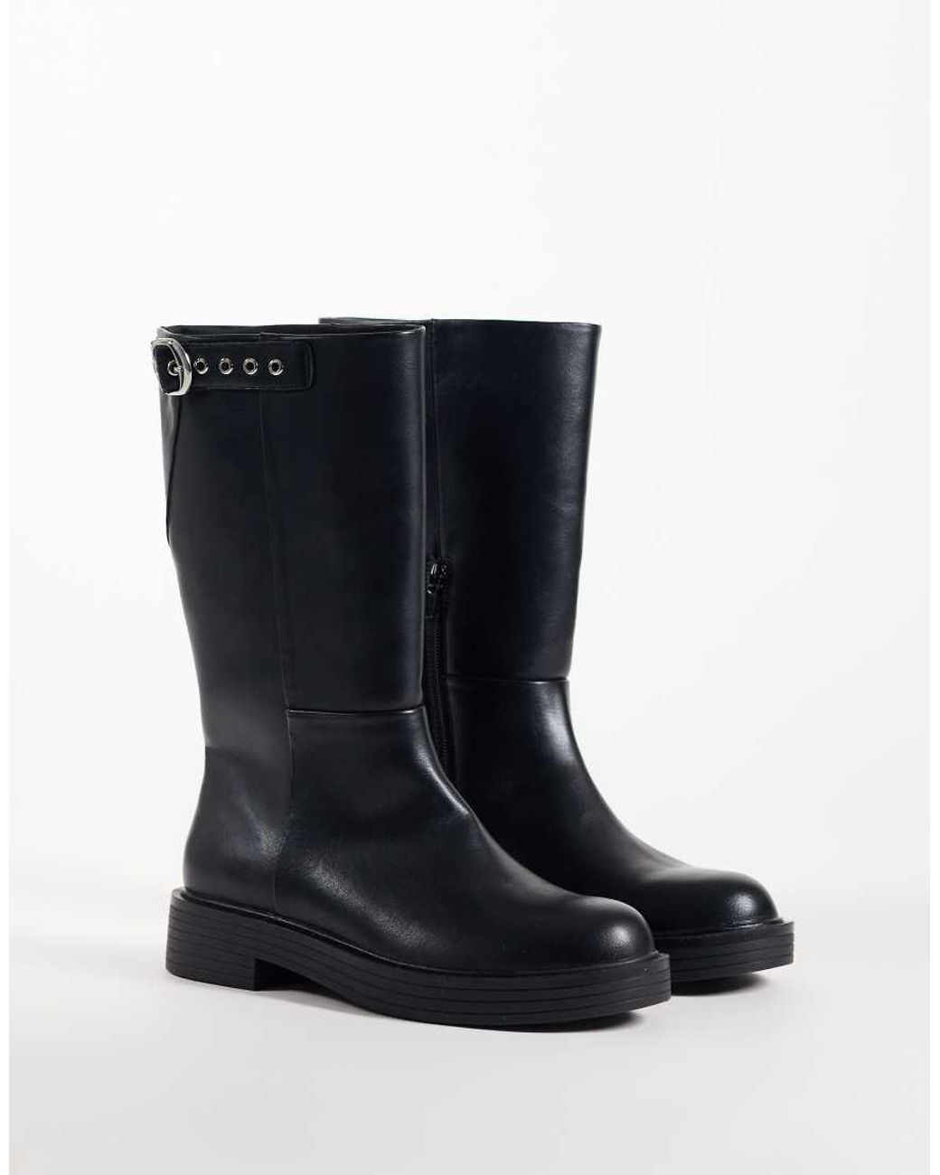 ASOS Blue Culhane Pull On Trucker Mid Calf Boots