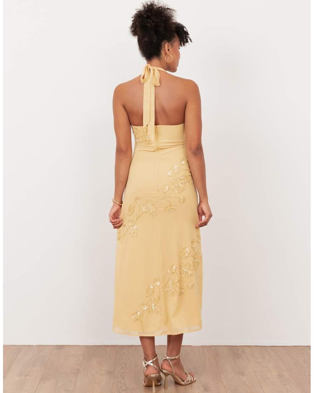 Maya Natural Floral Motif Halter Neck Midaxi Dress