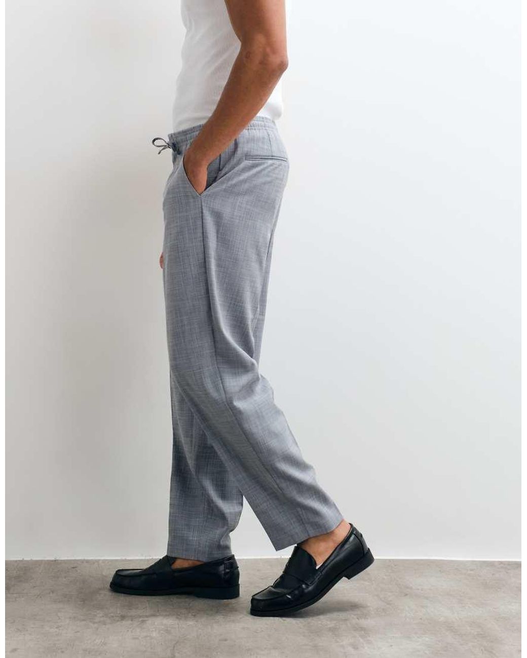 ASOS Gray Linen Look Tapered Suit Trousers for men