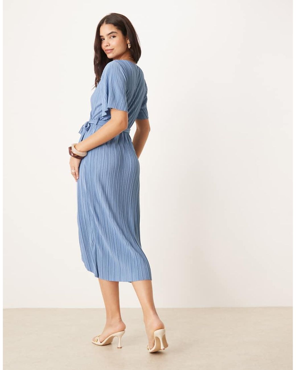Y.A.S Blue Plisse Wrap Midi Dress