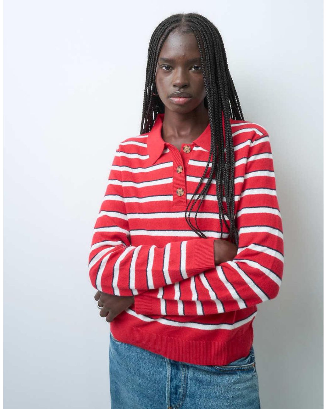 Gap Red Cashsoft Knitted Striped Polo Top