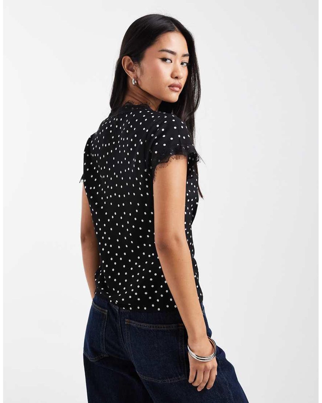 ASOS Black Lace Trim Tea Blouse