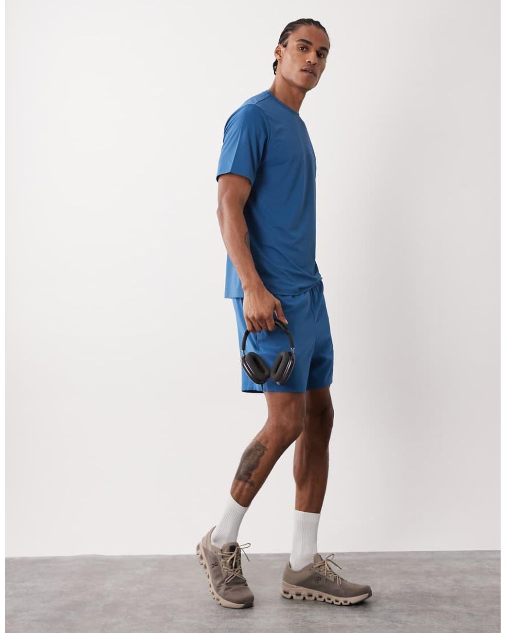 4505 Blue 5" Training Short With Towel Loop And Zip Pockets for men