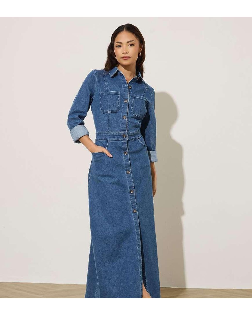 PixieGirl Blue Petite Denim Maxi Dress
