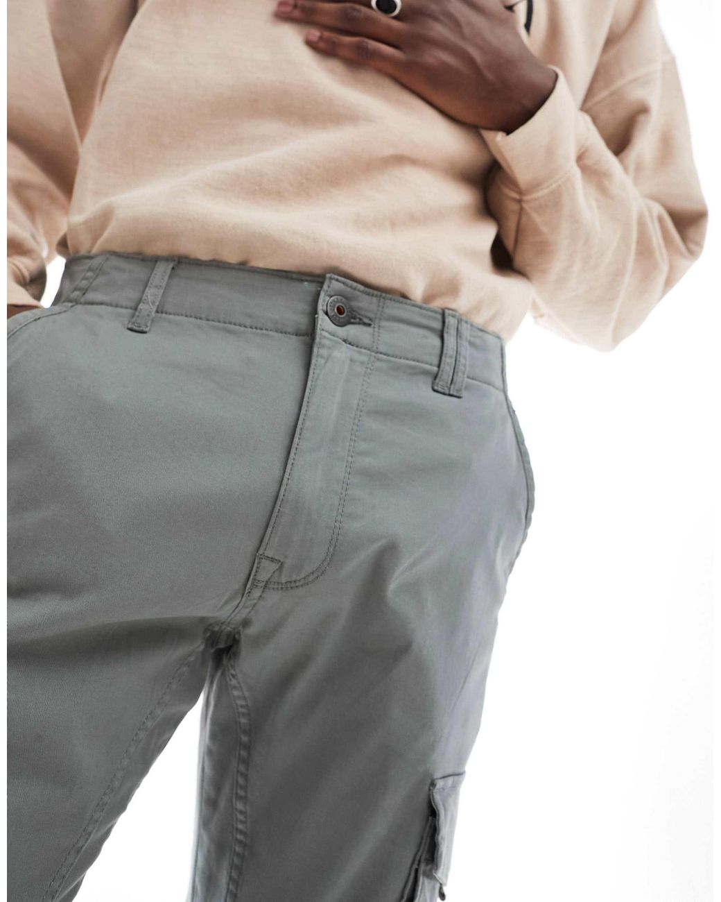 Jack & Jones White Intelligence Cuffed Cargo Trouser for men