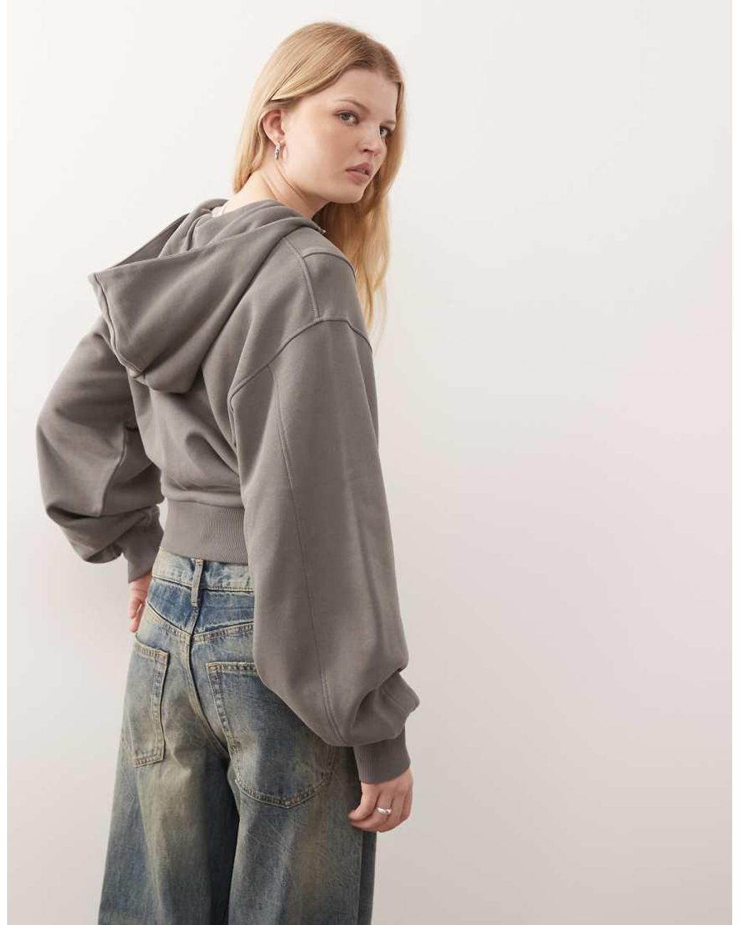 Weekday Gray Structured Asymmetric Zip Through Hoodie