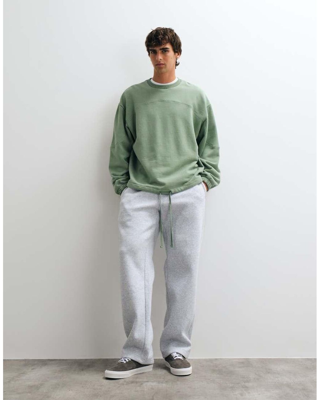 ASOS Green Sweatshirt With Panel Detail With Drawcord for men