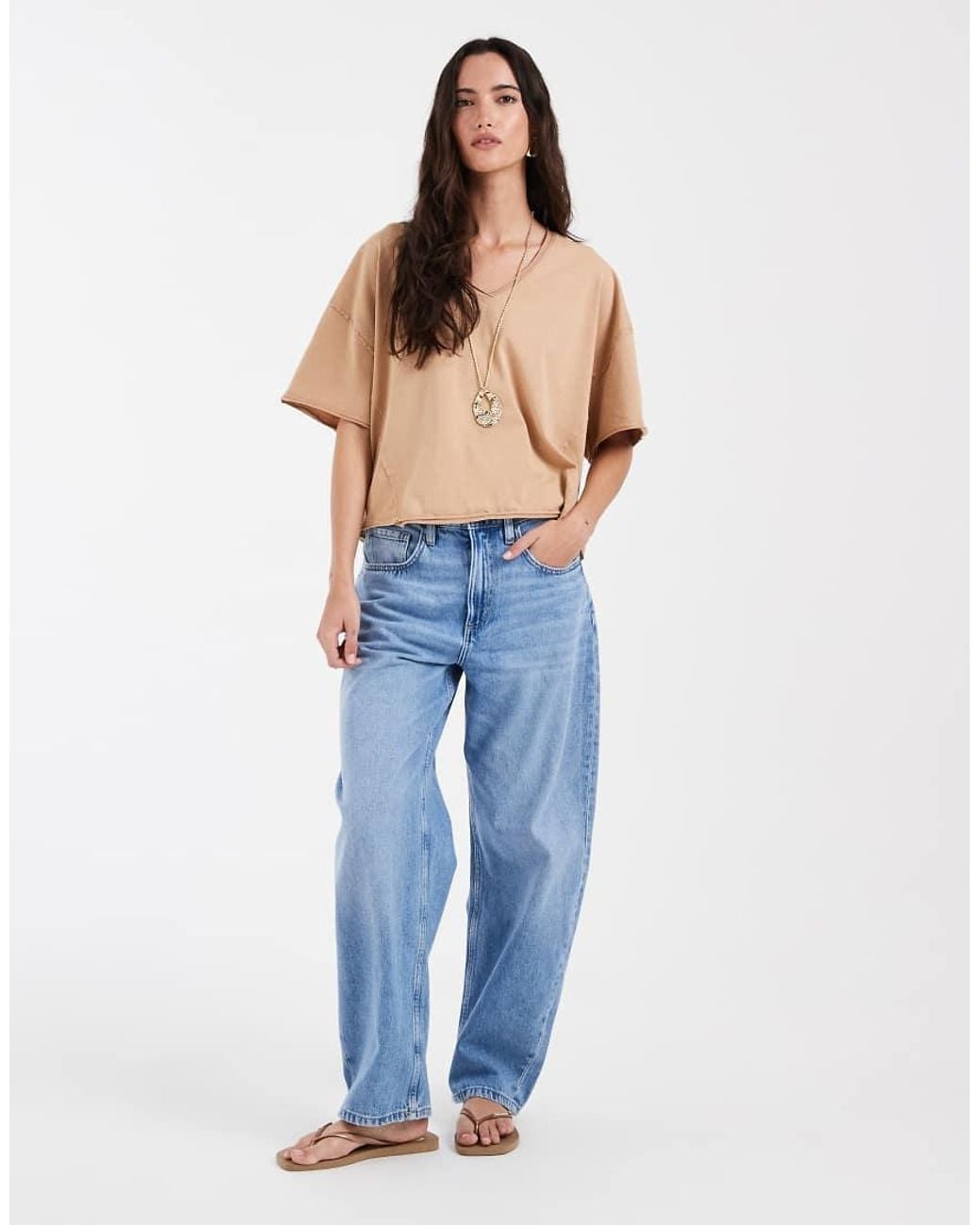 ASOS Blue Slouchy V-neck T-shirt -brown