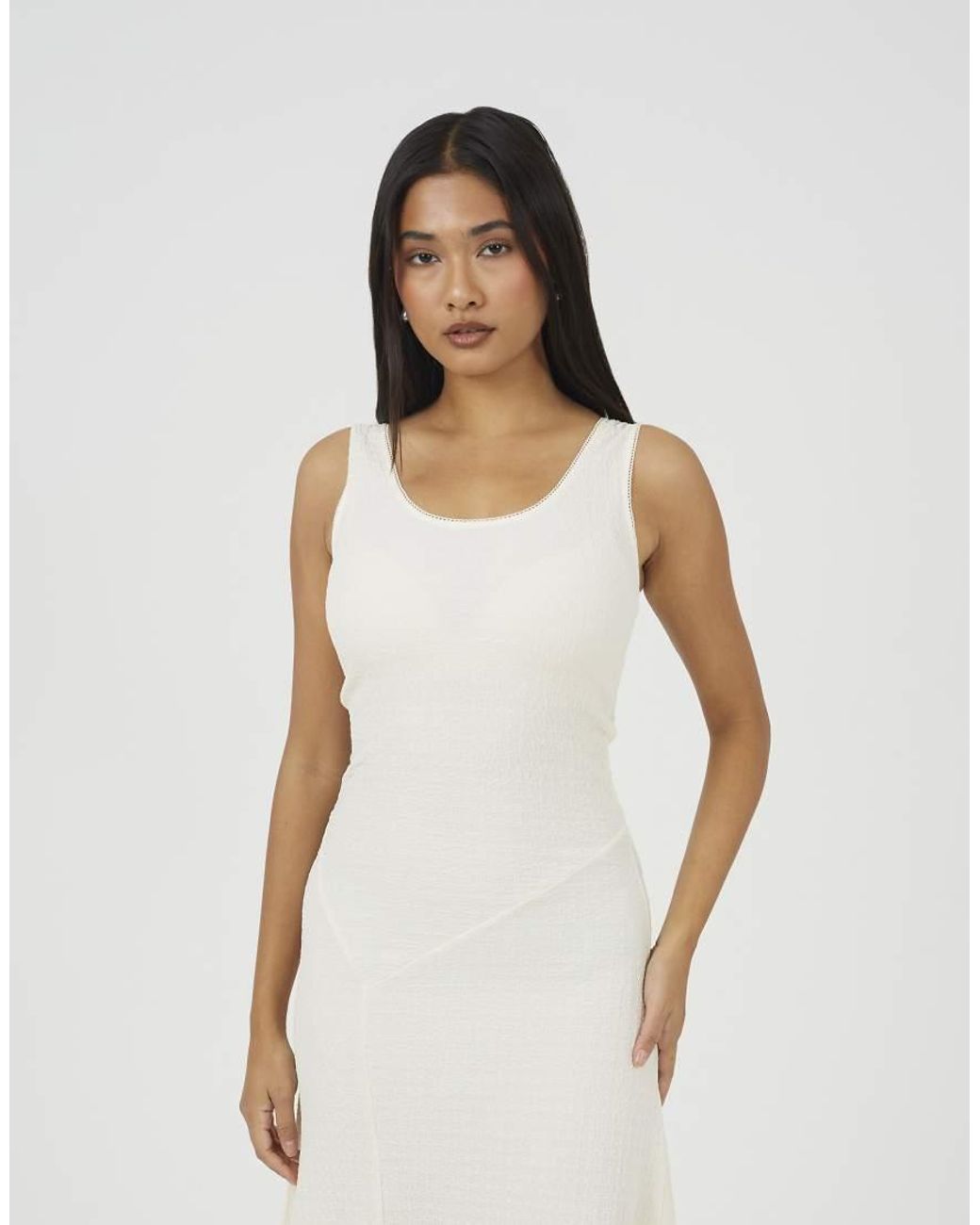Brave Soul White Textured Jersey Lace Strappy Fit And Flare Maxi Dress