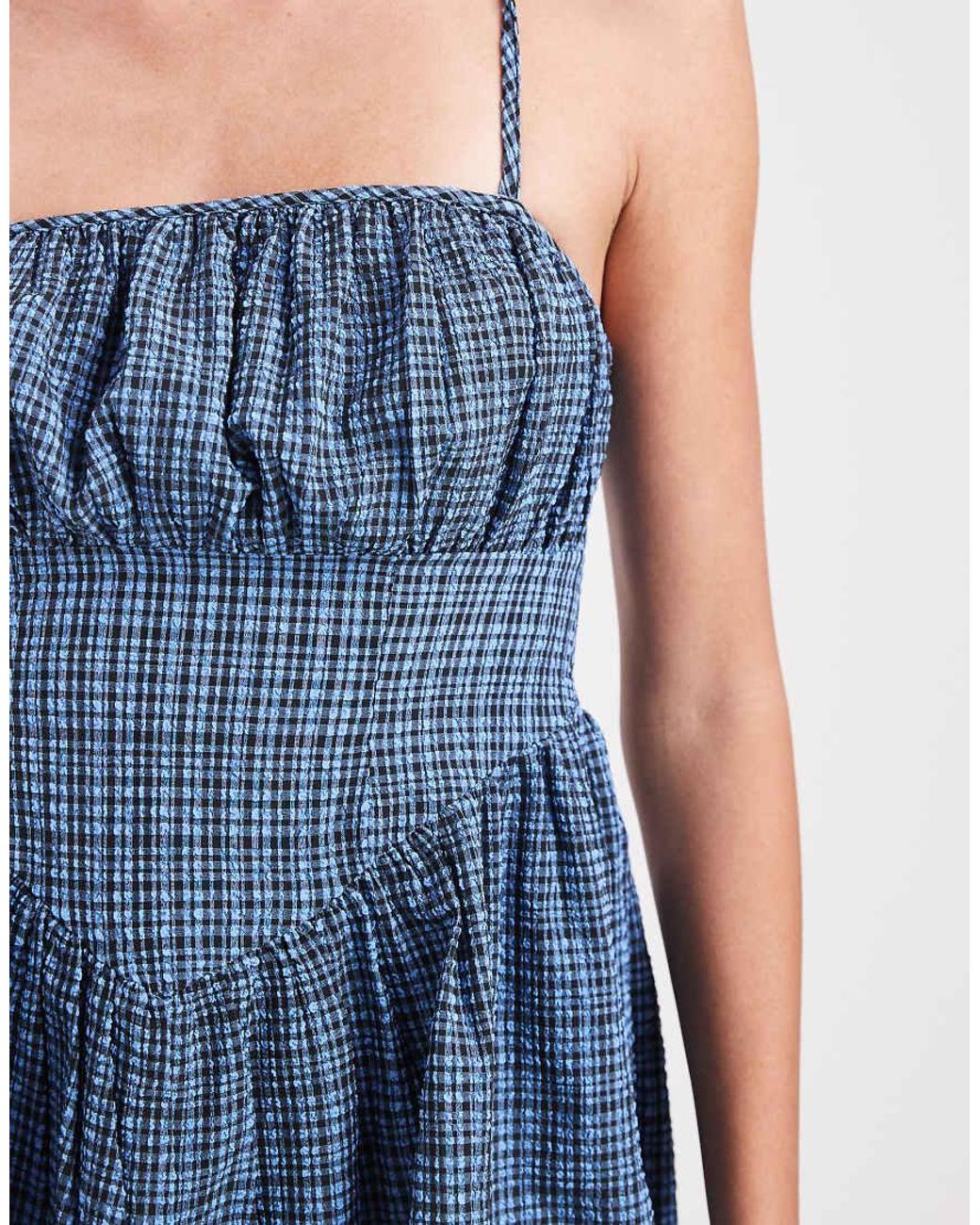 Wednesday's Girl Blue Wednesdays Girl Tie Front Mini Milkmaid Dress