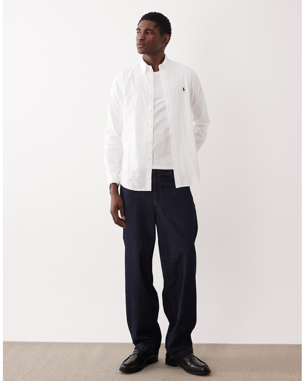 Polo Ralph Lauren White Icon Logo Long Sleeve Cotton Twill Shirt for men