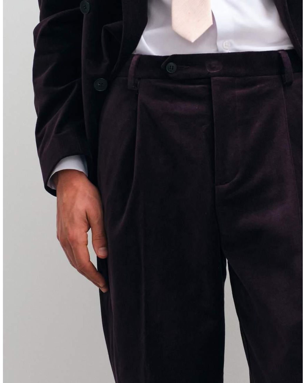 ASOS Blue Relaxed Tapered Pleat Front Suit Trousers for men