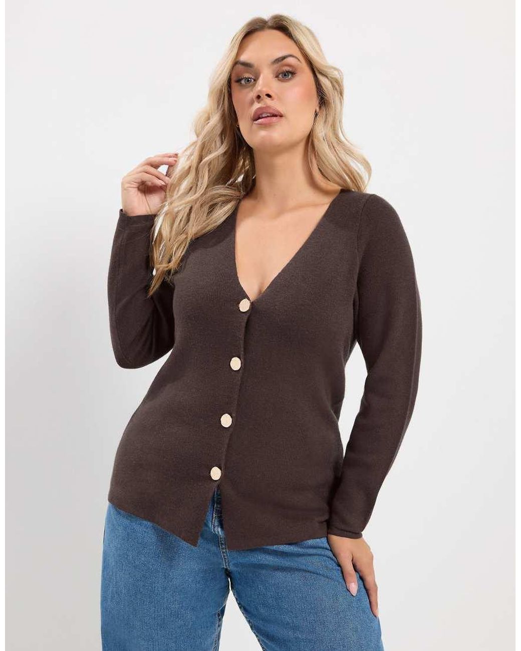 Yours Clothing Blue V -Neck Knitted Cardigan
