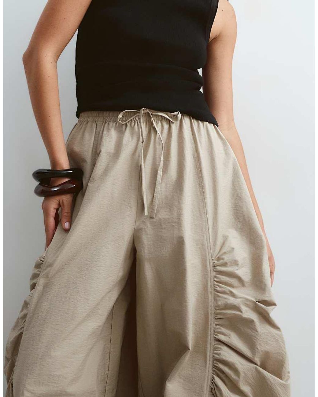ARRANGE Natural Ruched Barrel Leg Utility Balloon Pants