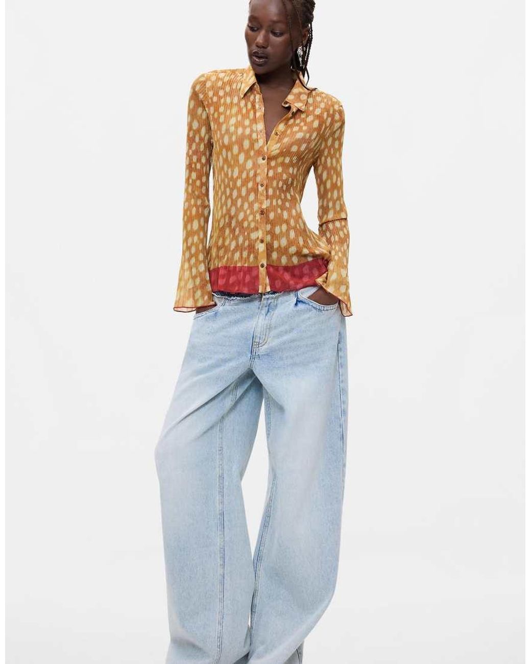 Desigual Yellow Pleated Deer Print Shirt