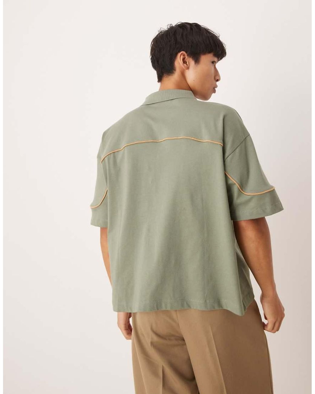 ASOS Green Boxy Oversized Polo With City Print for men