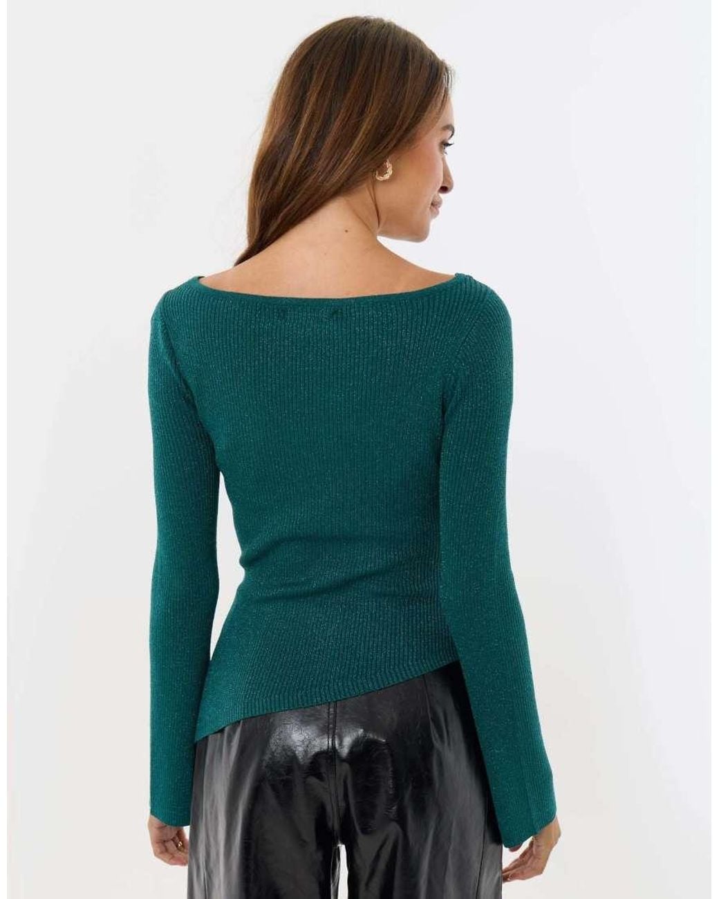 Threadbare Green Asymmetric Knit Jumper
