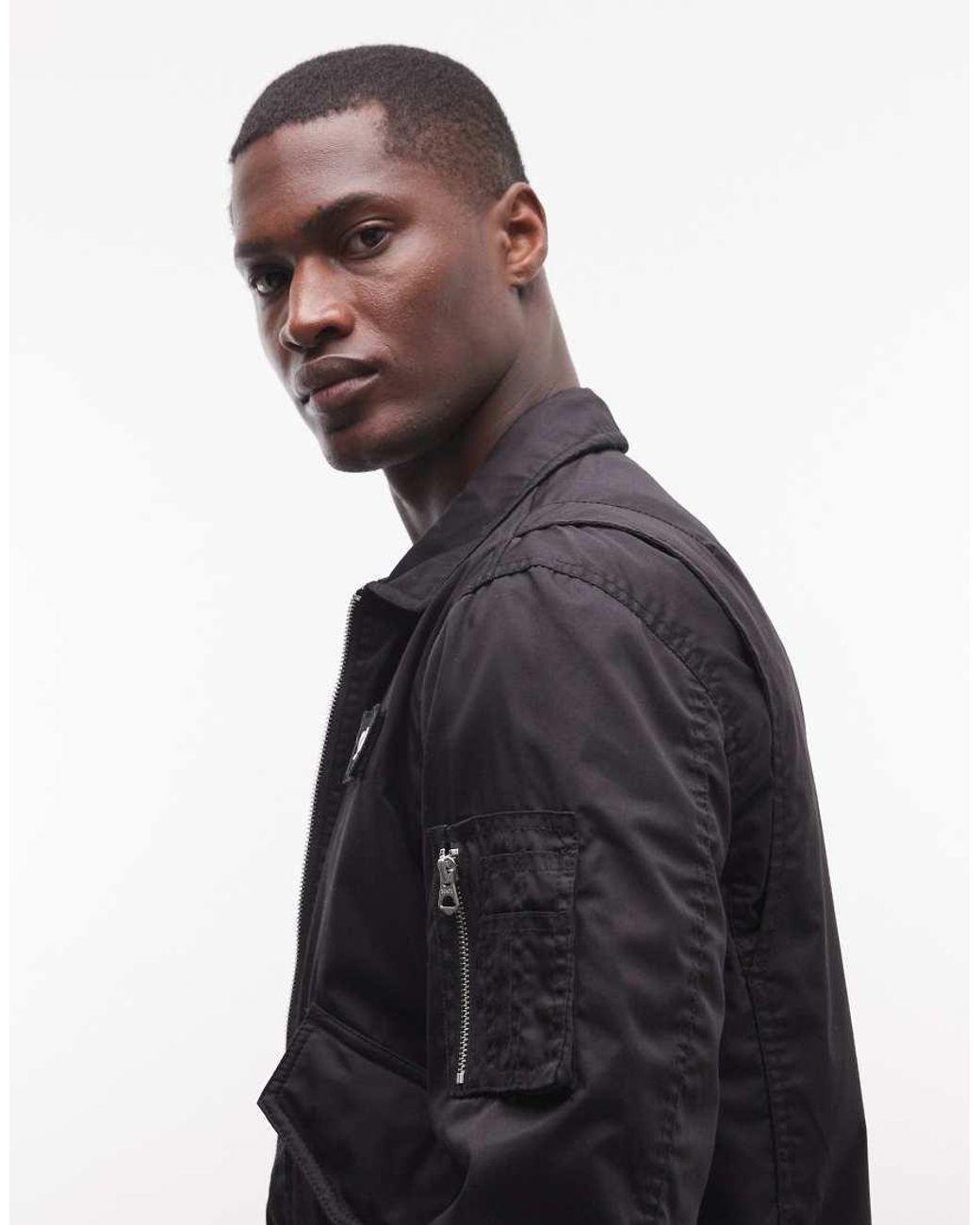 Schott Nyc Black Logo Patch Ma1 Bomber Jacket With Zip Pocket Detail for men