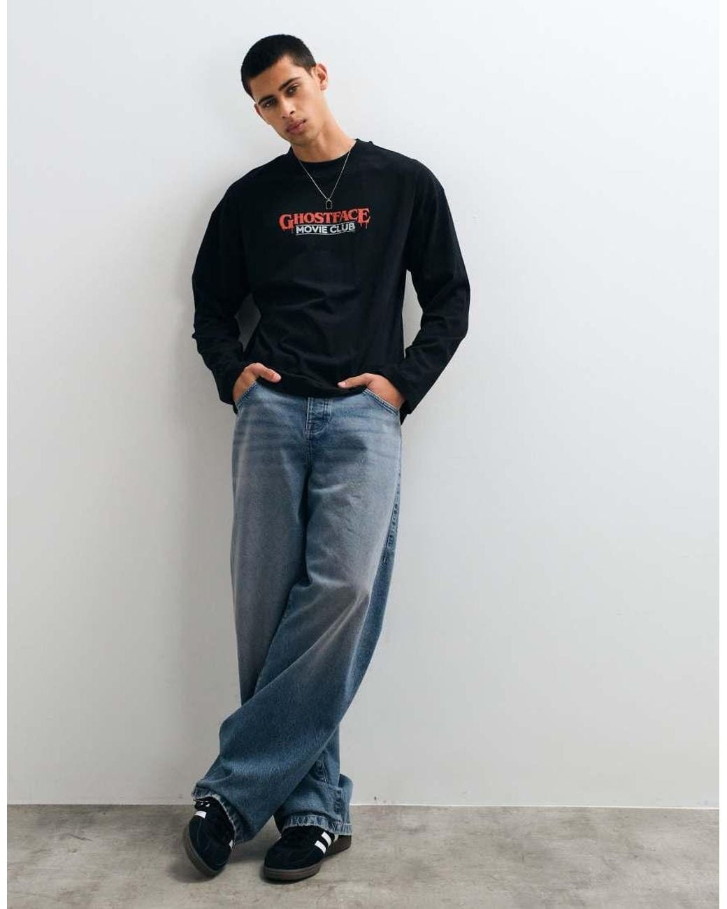 ASOS Black Oversized Long Sleeve T-shirt With Steven Rhodes Scream Halloween for men
