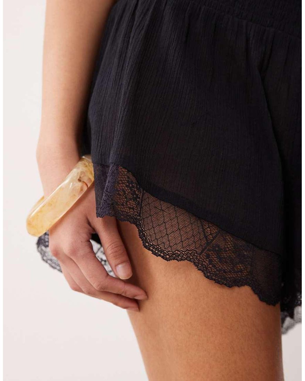 Miss Selfridge Black Beach Shorts With Lace Detail