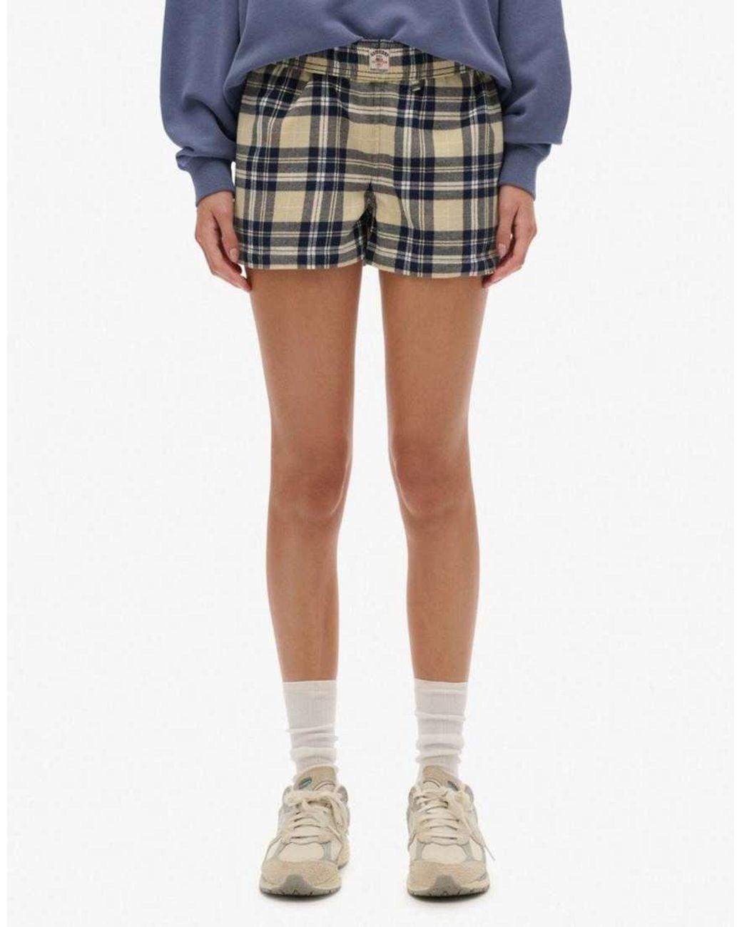 Superdry Blue Cotton Check Elastic Shorts