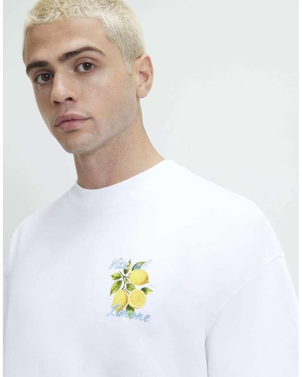 River Island White Cotton Vita Limone T-Shirt for men