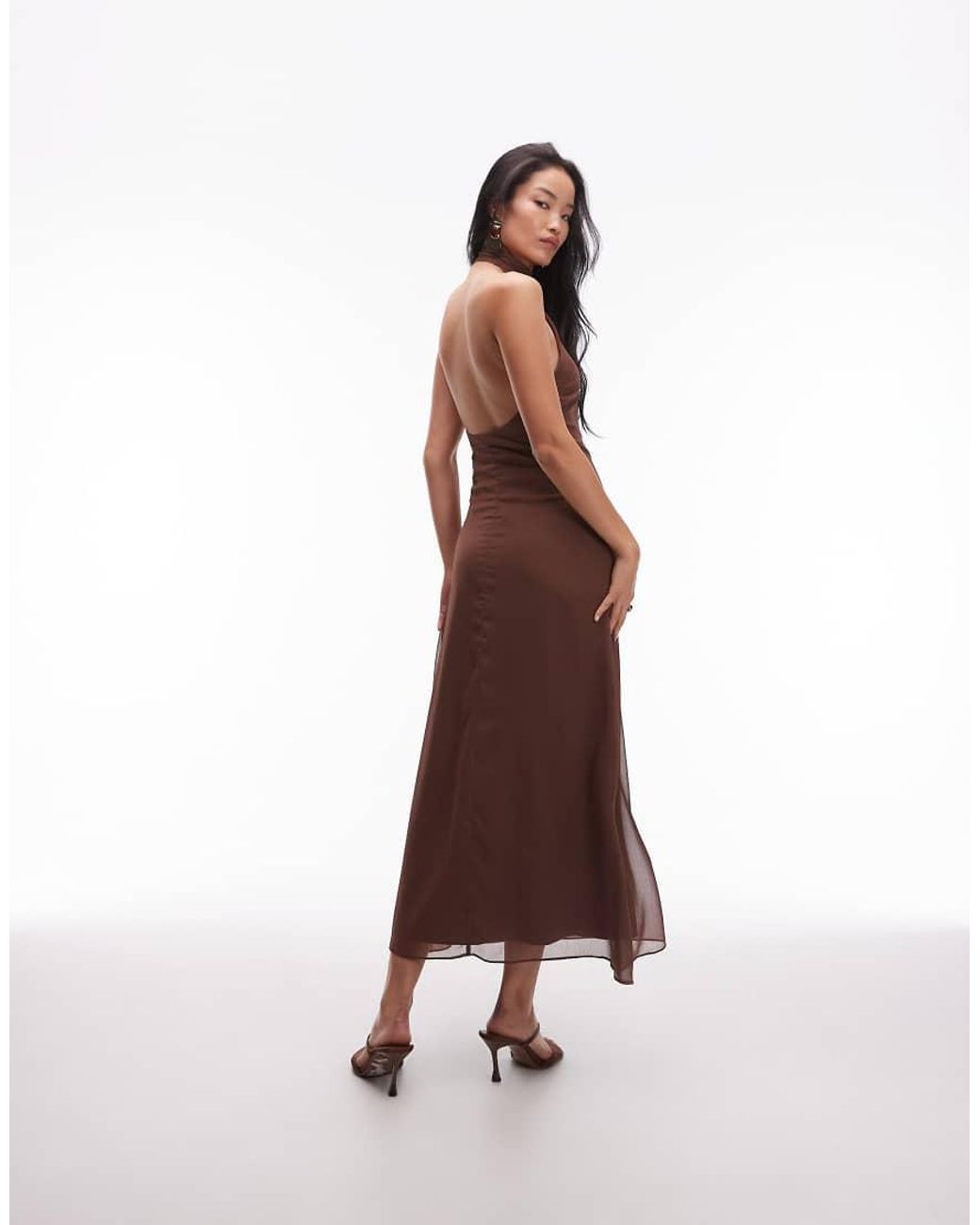 ASOS Brown Chiffon High Neck Maxi Dress