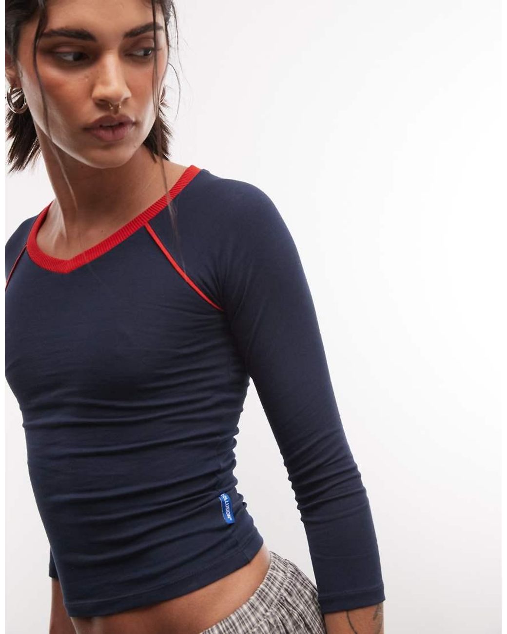 Collusion Blue 3/4 Length Sleeve V Neck Sports Fitted Top