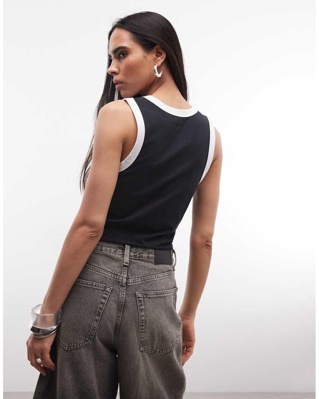 Collusion Blue Vest Top With Contrast Binding