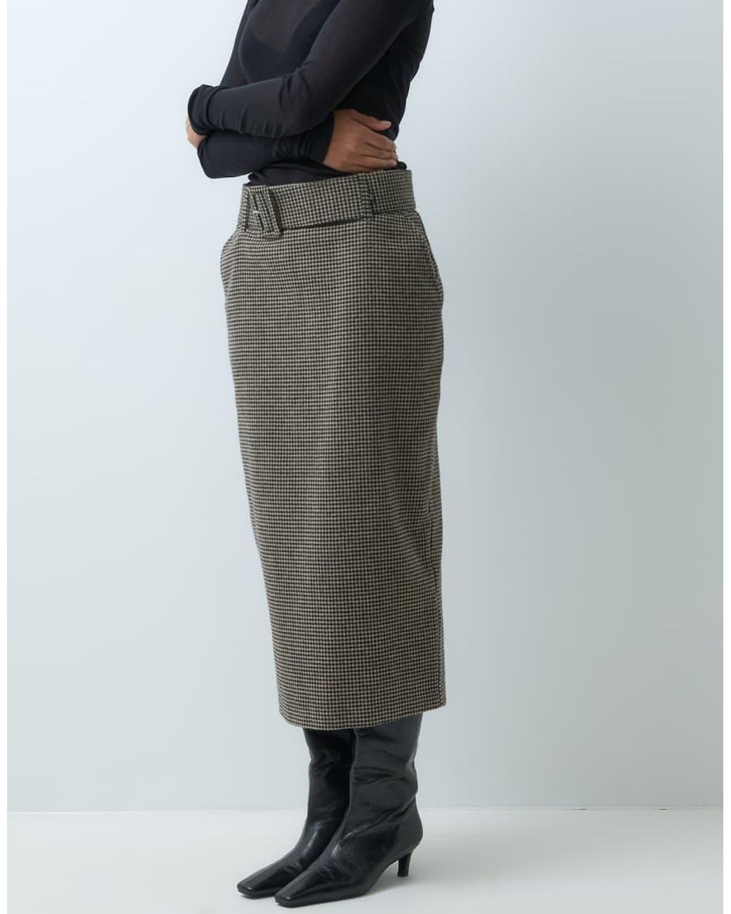 ASOS Blue Tailored Belted Pencil Midi Skirt