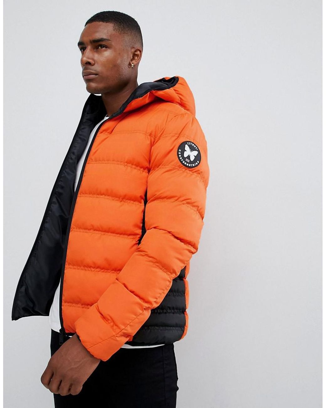 Good For Nothing Hooded Puffer Jacket In Orange for Men | Lyst
