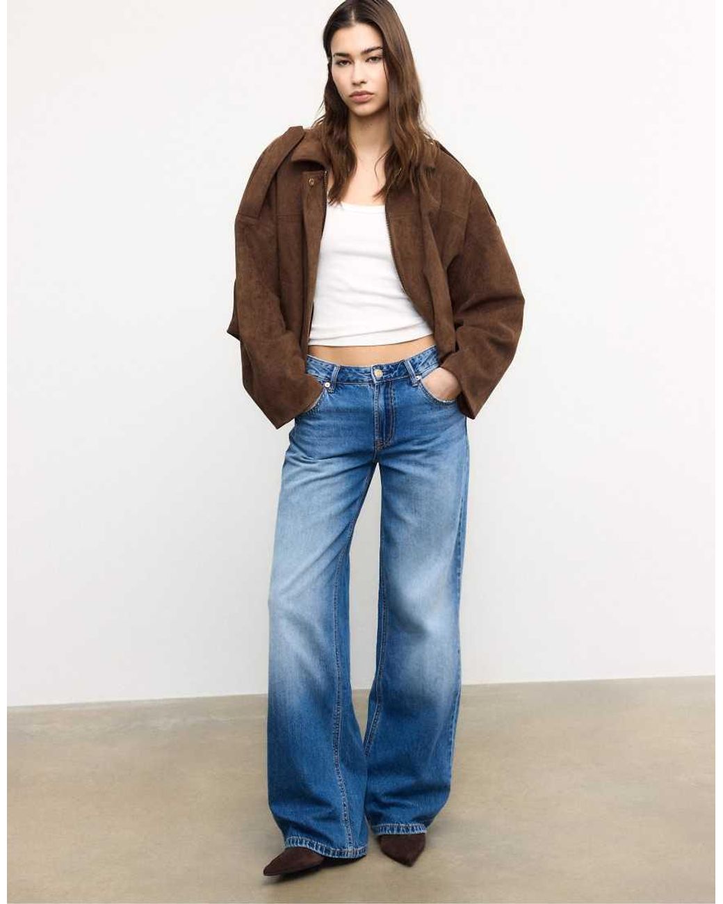 Stradivarius Blue Tall D91 Low-Rise Wide-Leg Jeans