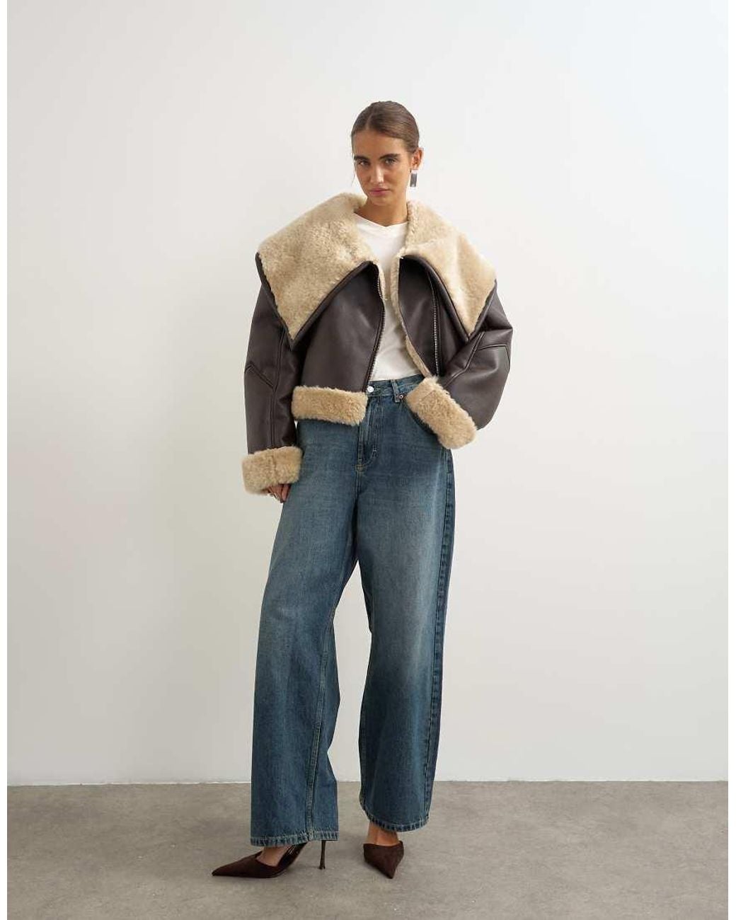 TOPSHOP Blue Shearling Oversized Collar