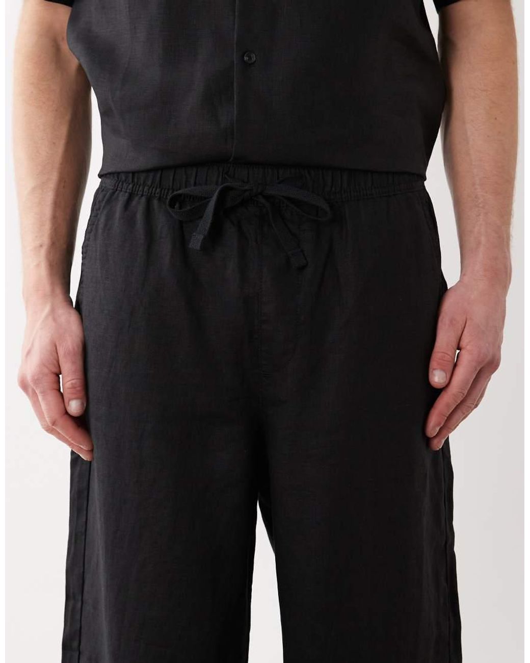 ASOS Black Co-ord Loose 100% Linen Pants for men