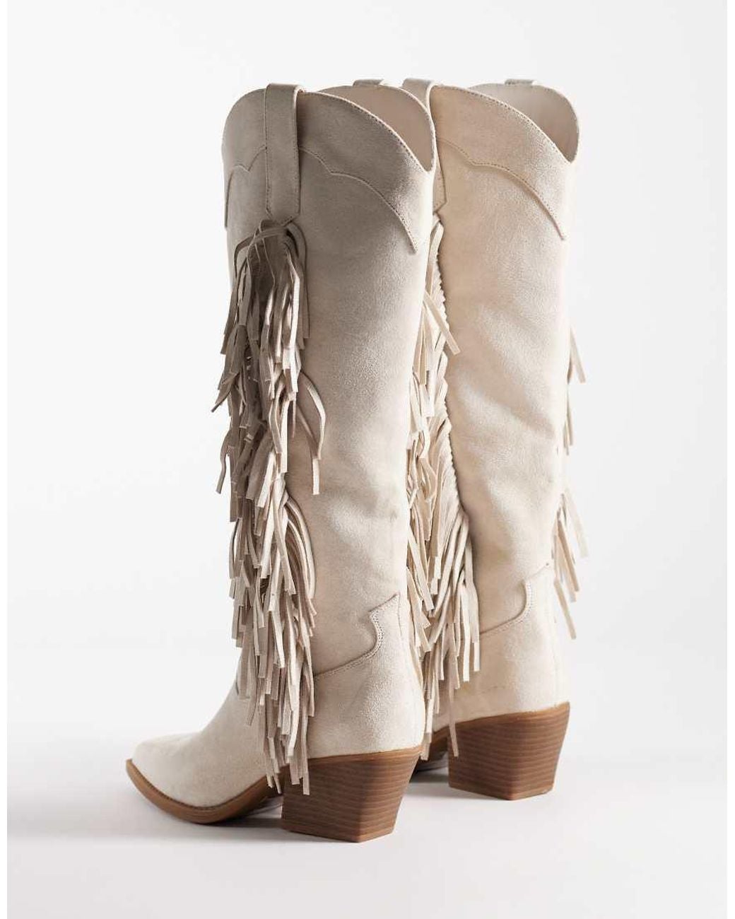 Glamorous White Western Fringe Knee Boots