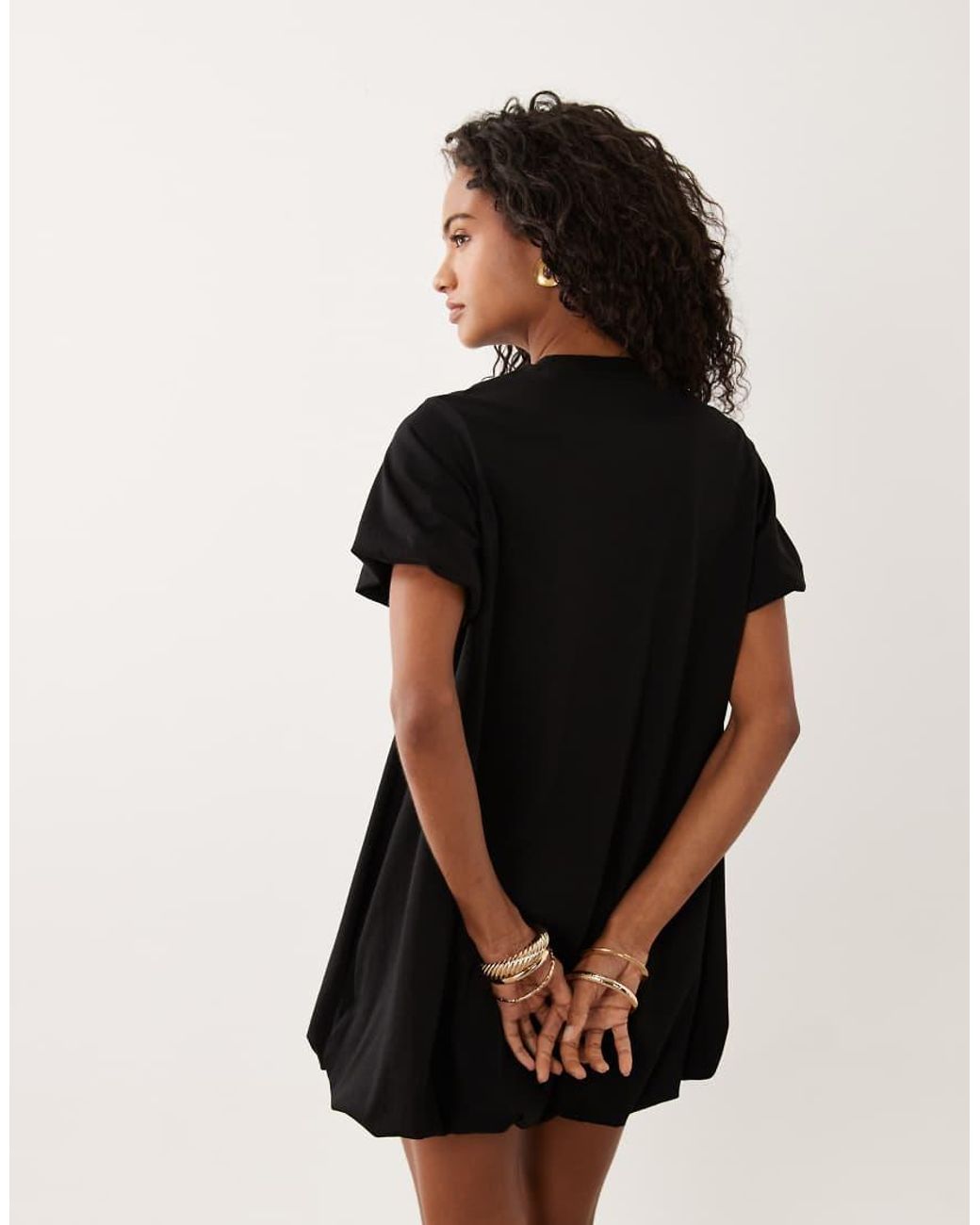 ASOS Black Short Puff Sleeve Bubble Mini Dress