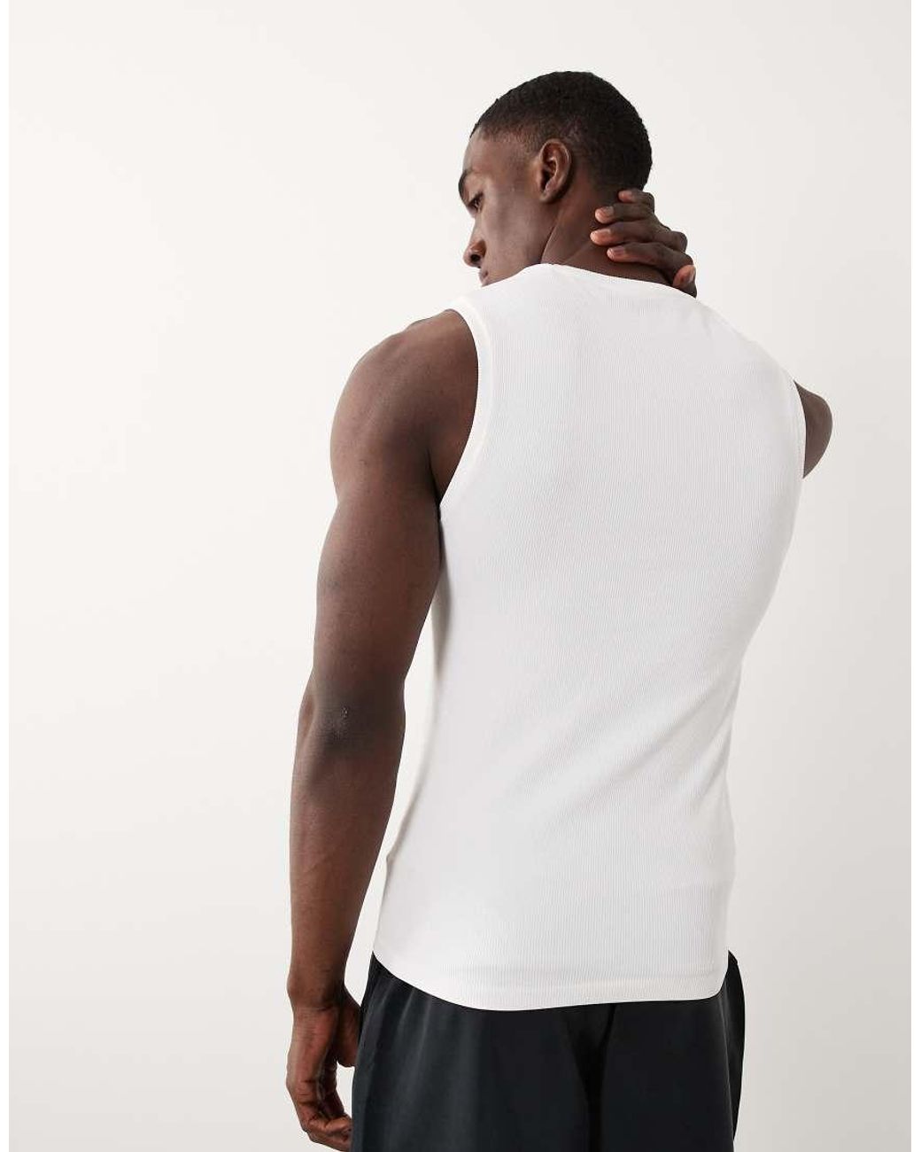 4505 White Seamless Rib Muscle Fit Training Tank for men
