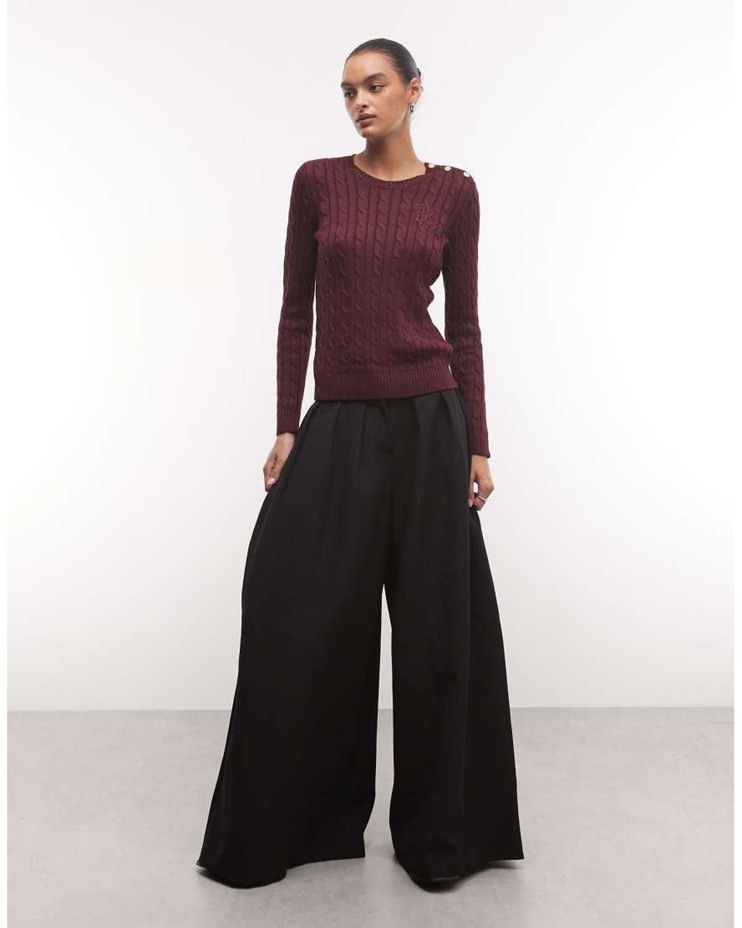 Ralph Lauren Red Button Detail Cable Knit Jumper