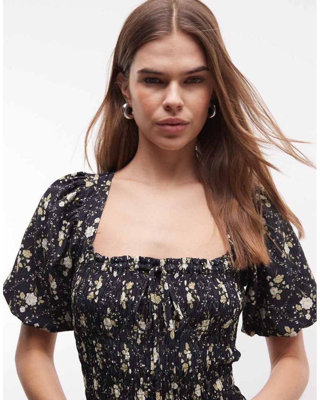 Daisy Street Black Shirred Maxi Dress With Puff Sleeves