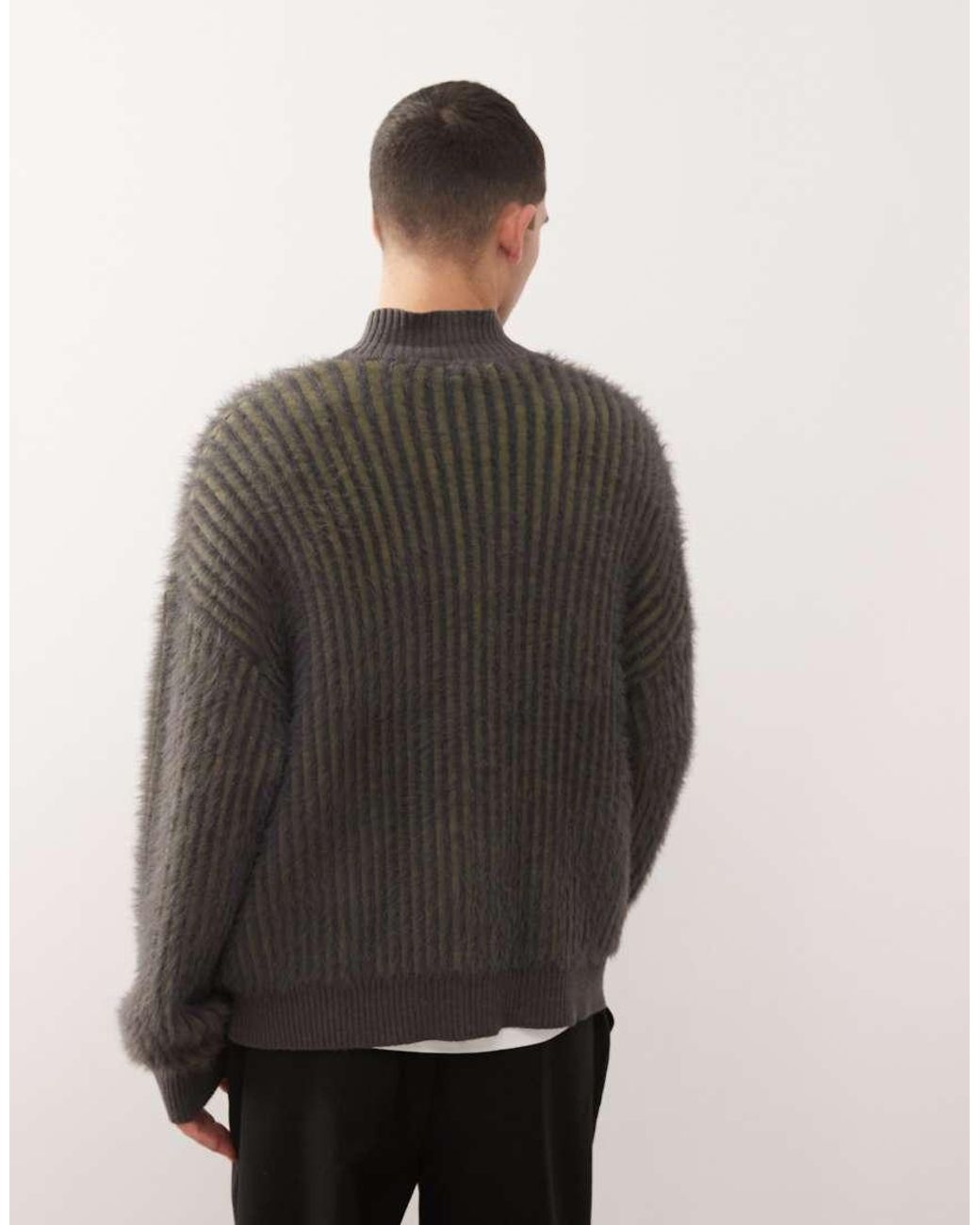 The Ragged Priest Black Unisex Fuzzy Ribbed Zip Through Cardigan for men